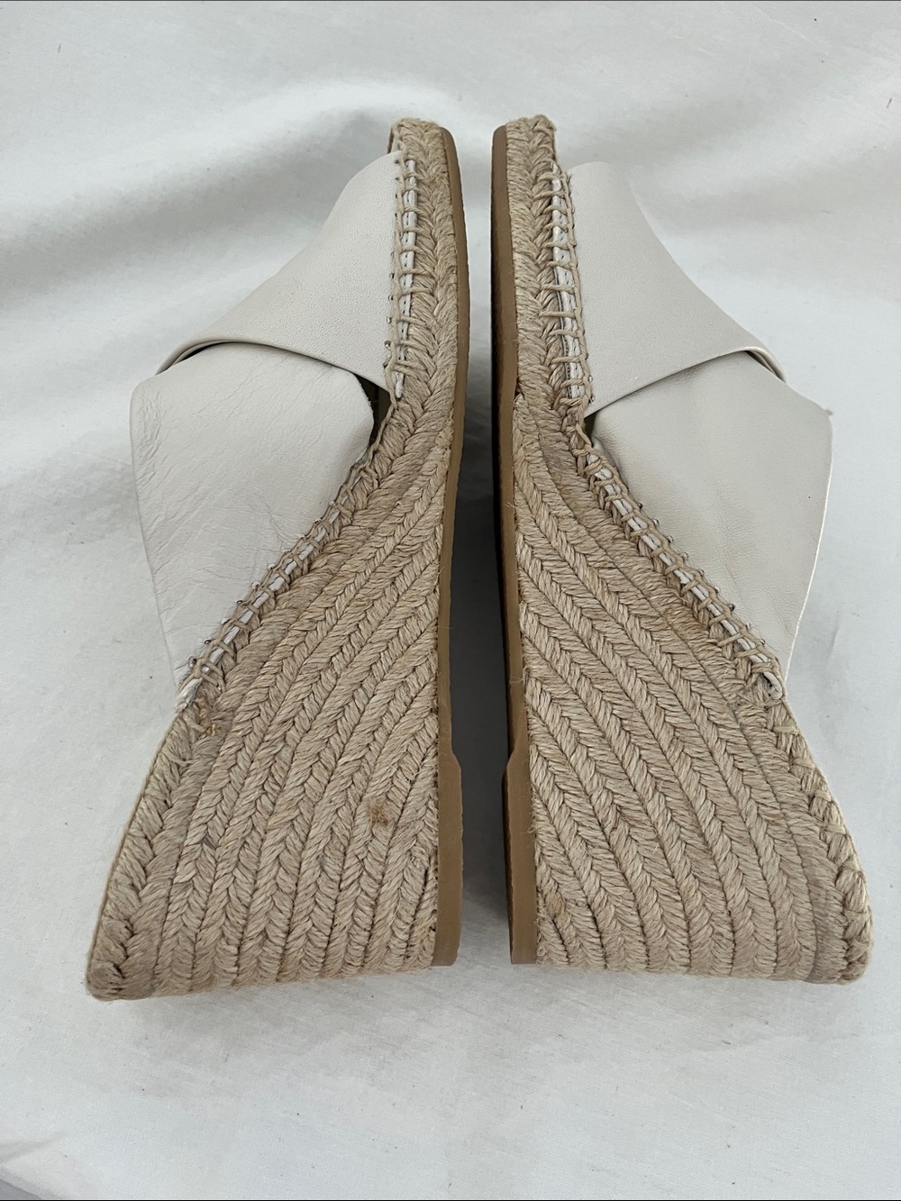 Vince Cream Leather Crisscross Espadrille Mules wedge - Picture 9 of 11